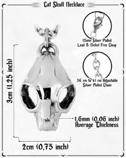 Cat Skull Necklace In Mirror Steel -Rogue & Wolf Shop CatSkullNecklace Inforgraphic 4x5 06