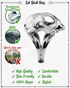 Cat Skull Ring In Mirror Steel -Rogue & Wolf Shop CatSkullRing Inforgraphic 4x5 06