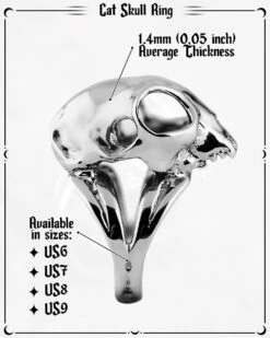 Cat Skull Ring In Mirror Steel -Rogue & Wolf Shop CatSkullRing Inforgraphic 4x5 06b
