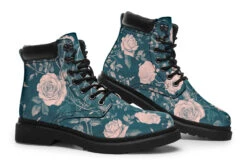 Teal Rose Romance Classic Boots -Rogue & Wolf Shop ClassicBoots TealRoseRomanceClassicBoots 173 53624 Classicboots Blk STR7 NLB