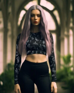 Nightshade Long Sleeve Crop Top -Rogue & Wolf Shop FloralCropTop 04