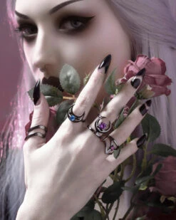 Affection Black Silver Midi Ring US2 To US6 -Rogue & Wolf Shop IMG 0846e pinkedited 1