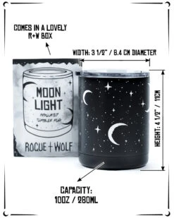 Moonlight Insulated Tumbler Mug - 280ml / 10oz 27 Moonlight Insulated Tumbler Mug - 280ml / 10oz -Rogue & Wolf Shop MoonlightMug InfoBanner 4x5 05c
