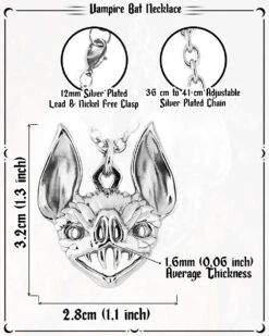 Vampire Bat Necklace In Mirror Steel -Rogue & Wolf Shop VampireBatNecklace Inforgraphic 4x5 06b
