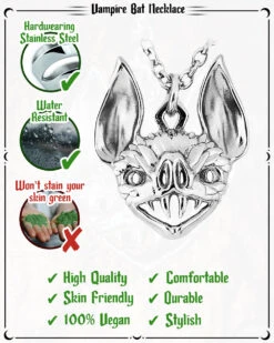 Vampire Bat Necklace In Mirror Steel -Rogue & Wolf Shop VampireBatNecklace Inforgraphic 4x5 06copy