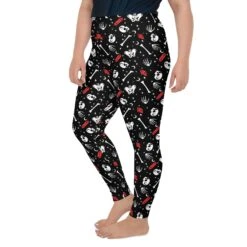 Skulls & Crystals Plus Size Leggings -Rogue & Wolf Shop all over print plus size leggings white left 65966e744a42a