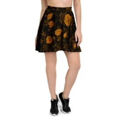 Golden Rose Romance Skater Skirt -Rogue & Wolf Shop all over print skater skirt white front 6805f063dfe3a