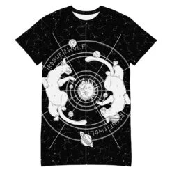 Purr Nebula Tee Dress -Rogue & Wolf Shop all over print t shirt dress white front 6532187194704