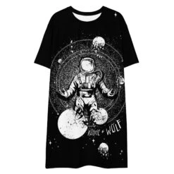 Cosmic Explorer Tee Dress -Rogue & Wolf Shop all over print t shirt dress white front 6532195663493