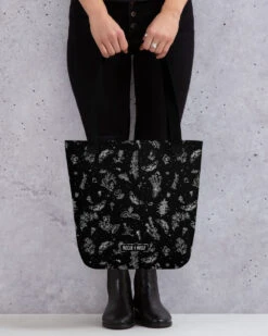 Nightshade Tote Bag -Rogue & Wolf Shop all over print tote black 15x15 mockup 649681b9454e9