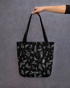 Nightshade Tote Bag -Rogue & Wolf Shop all over print tote black 15x15 mockup 649681b945535