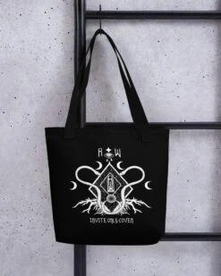 Coven Tote Bag -Rogue & Wolf Shop all over print tote black 15x15 mockup 64a43156c8f6b