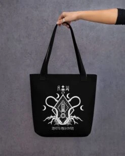 Coven Tote Bag -Rogue & Wolf Shop all over print tote black 15x15 mockup 64a43156c90c1