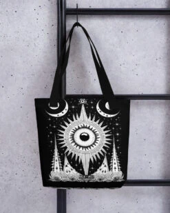 The Cosmos Awakens Tote Bag -Rogue & Wolf Shop all over print tote black 15x15 mockup 651ec6afef646