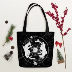 Purr Nebula Tote Bag -Rogue & Wolf Shop all over print tote black 15x15 mockup 6538b2ddeaaf3