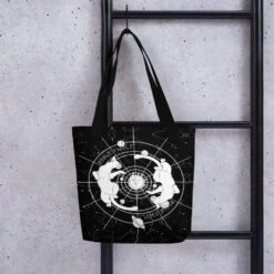 Purr Nebula Tote Bag -Rogue & Wolf Shop all over print tote black 15x15 mockup 6538b2ddeab98