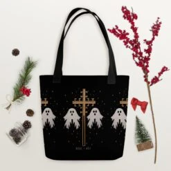Holy Spirits Tote Bag -Rogue & Wolf Shop all over print tote black 15x15 mockup 65538853ba47d