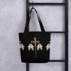 Holy Spirits Tote Bag -Rogue & Wolf Shop all over print tote black 15x15 mockup 65538853ba544