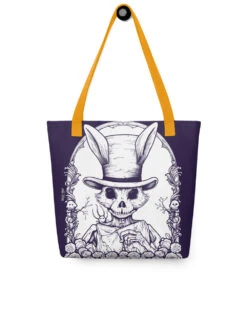 The White Rabbit Tote Bag -Rogue & Wolf Shop all over print tote yellow 15x15 front 651ec79e0a5be