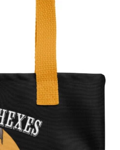Hoots, Haunts, And Hexes Tote Bag -Rogue & Wolf Shop all over print tote yellow 15x15 product details 651ec34062800