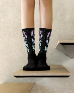 Divination Crystals Socks -Rogue & Wolf Shop black foot sublimated socks front 65392947afde9