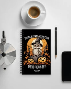 Hoots, Haunts, And Hexes Spiral Notebook -Rogue & Wolf Shop spiral notebook white front 651d494b8b541 12b48d88 299b 49cb 96c0 e25ff12bfd91