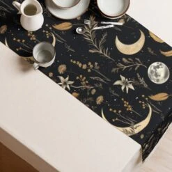 Moonlit Botanica Table Runner -Rogue & Wolf Shop table runner white front 657963ed609a4