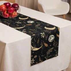 Moonlit Botanica Table Runner -Rogue & Wolf Shop table runner white front 657963ed60ad9